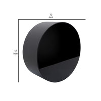 Metal Round Shaped Planter with Mounting Hanger, Black, Set of 2 - BM238178