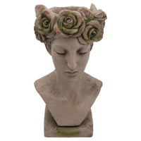 22 Inches Resin Lady Bust with Floral Designed Head, Gray - BM238206