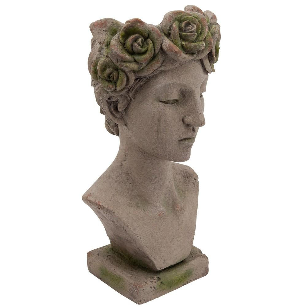 22 Inches Resin Lady Bust with Floral Designed Head, Gray - BM238206