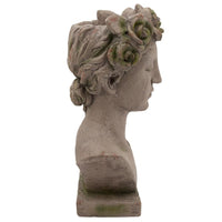 22 Inches Resin Lady Bust with Floral Designed Head, Gray - BM238206