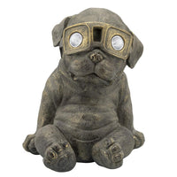 15 Inches Resin Slouching Dog Accent Decor with Solar Glasses, Antique Gold - BM238228