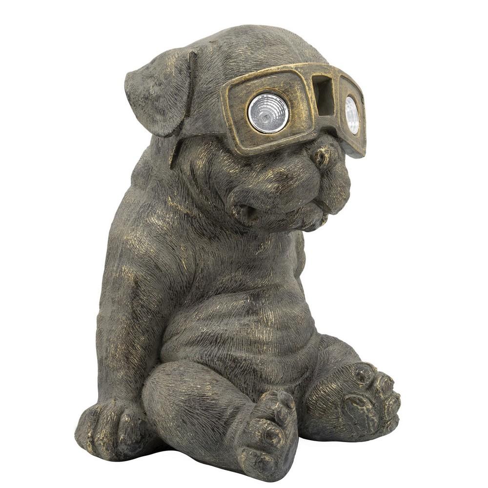 15 Inches Resin Slouching Dog Accent Decor with Solar Glasses, Antique Gold - BM238228