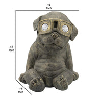 15 Inches Resin Slouching Dog Accent Decor with Solar Glasses, Antique Gold - BM238228