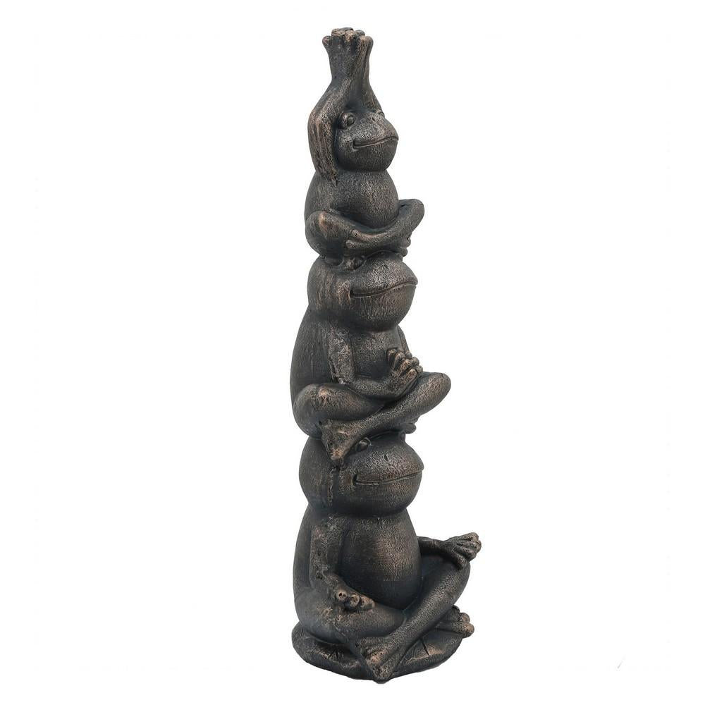 24 Inches Resin Stacked Meditating 3 Frog Accent Decor, Bronze - BM238235