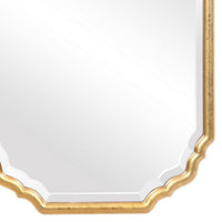 32 Inches Curved Design Wooden Vanity Mirror, Gold - BM239363