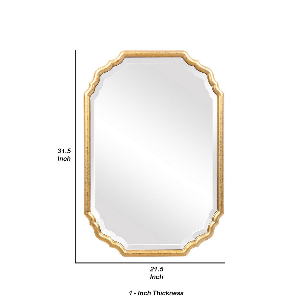 32 Inches Curved Design Wooden Vanity Mirror, Gold - BM239363