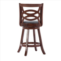 24 Inches Swivel Wooden Counter Stool with Geometric Back, Brown - BM239710