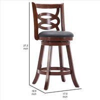 24 Inches Swivel Wooden Counter Stool with Geometric Back, Brown - BM239710