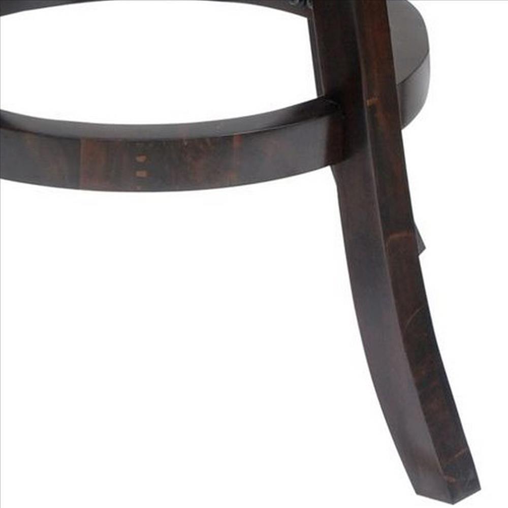 24 Inches Swivel Wooden Frame Counter Stool with Padded Back, Dark Brown - BM239713
