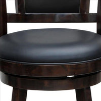 24 Inches Swivel Wooden Frame Counter Stool with Padded Back, Dark Brown - BM239713