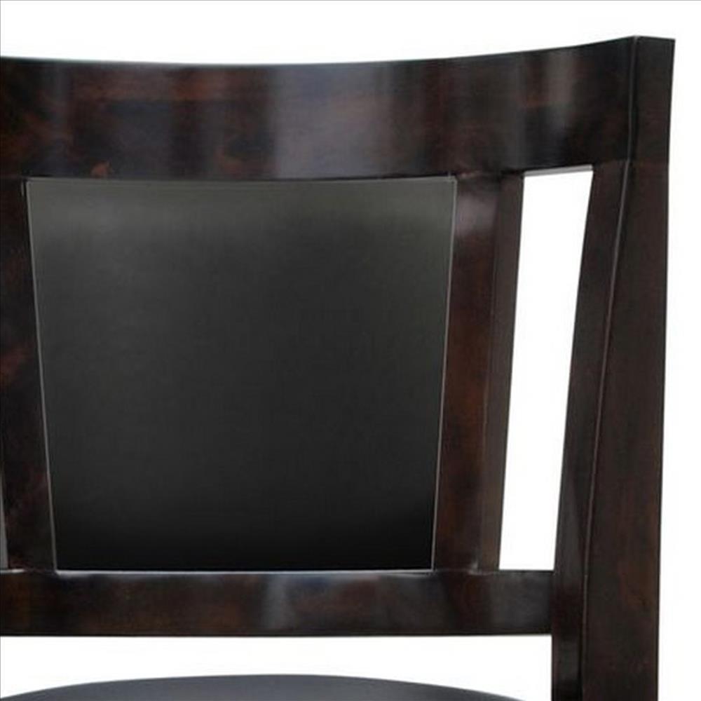 24 Inches Swivel Wooden Frame Counter Stool with Padded Back, Dark Brown - BM239713
