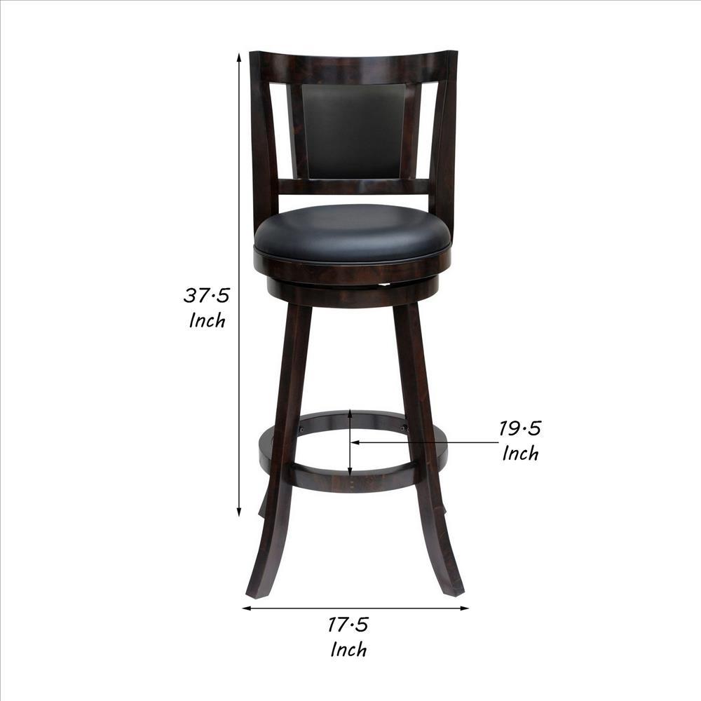 24 Inches Swivel Wooden Frame Counter Stool with Padded Back, Dark Brown - BM239713