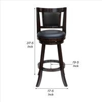 24 Inches Swivel Wooden Frame Counter Stool with Padded Back, Dark Brown - BM239713