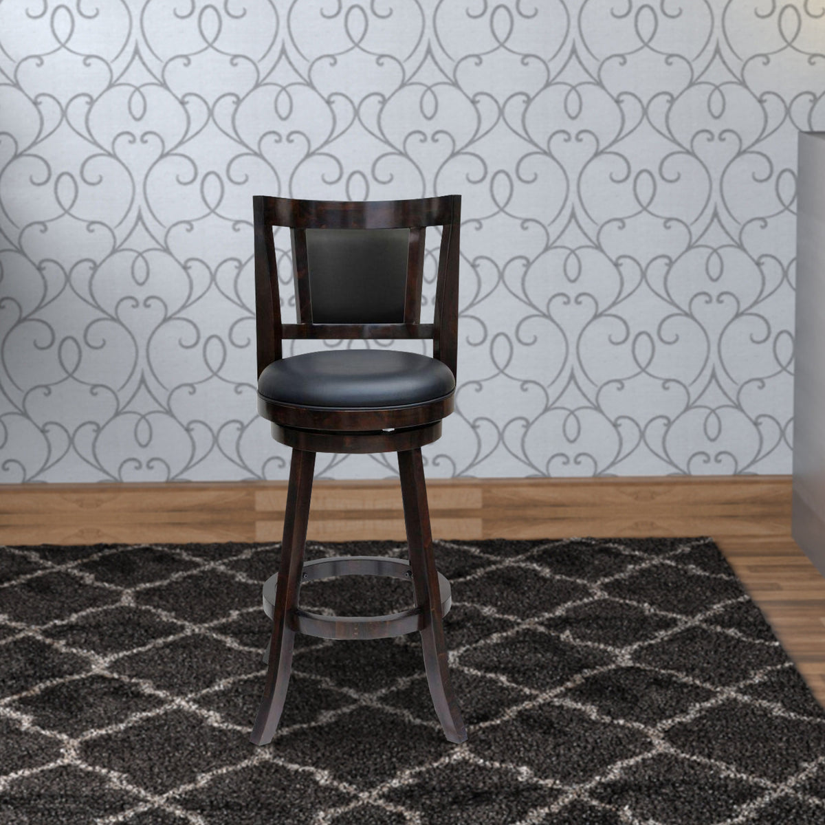 24 Inches Swivel Wooden Frame Counter Stool with Padded Back, Dark Brown - BM239713