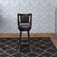 24 Inches Swivel Wooden Frame Counter Stool with Padded Back, Dark Brown - BM239713