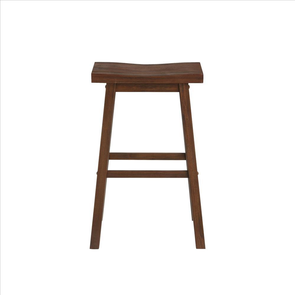 Saddle Design Wooden Barstool with Grain Details, Brown - BM239729
