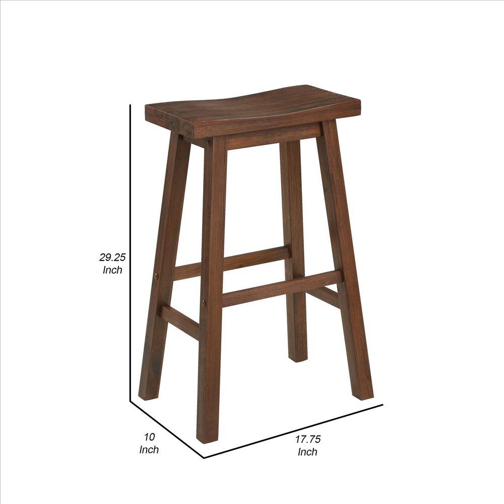 Saddle Design Wooden Barstool with Grain Details, Brown - BM239729