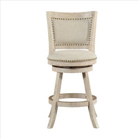 Curved Back Wood Swivel Counter Stool, Nailhead Trim, Driftwood Wire-Brush, Ivory - BM239738