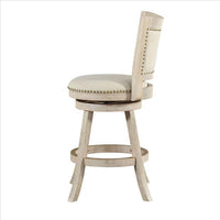 Curved Back Wood Swivel Counter Stool, Nailhead Trim, Driftwood Wire-Brush, Ivory - BM239738