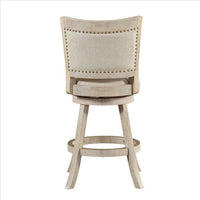 Curved Back Wood Swivel Counter Stool, Nailhead Trim, Driftwood Wire-Brush, Ivory - BM239738