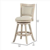 Curved Back Wood Swivel Counter Stool, Nailhead Trim, Driftwood Wire-Brush, Ivory - BM239738