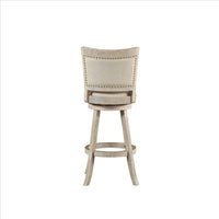 29 Inch Curved Back Wooden Swivel Bar Stool with Nailhead Trim, Gray - BM239739