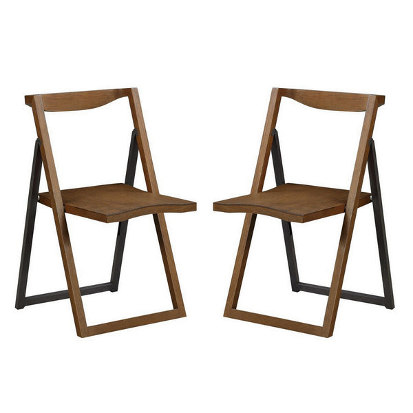 Curved Trim Panel Back Foldable Chair, Set of 2, Brown - BM239751