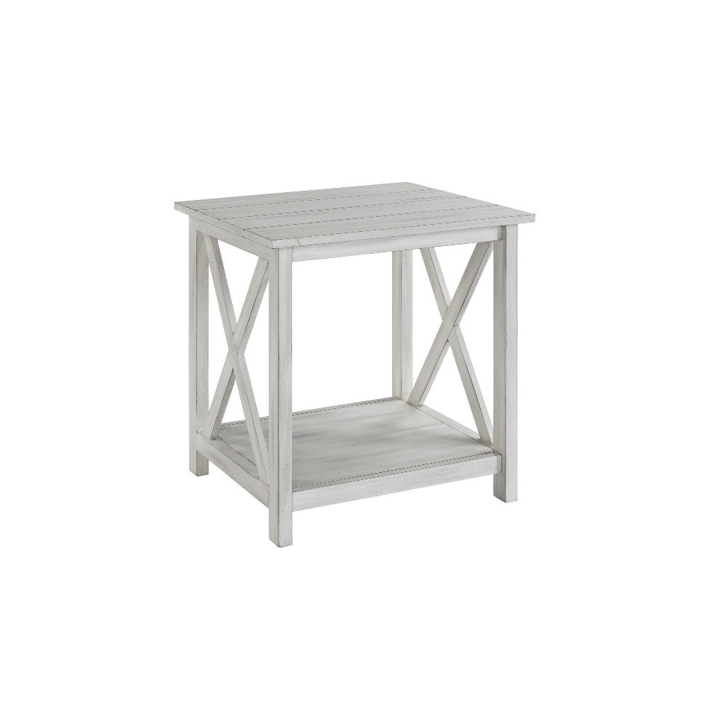 1 Open Shelf Wooden End Table with X Shaped Accents, White - BM239762