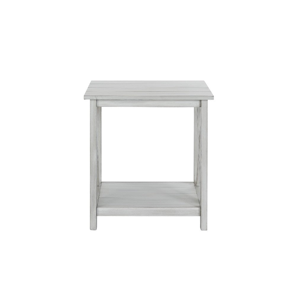 1 Open Shelf Wooden End Table with X Shaped Accents, White - BM239762