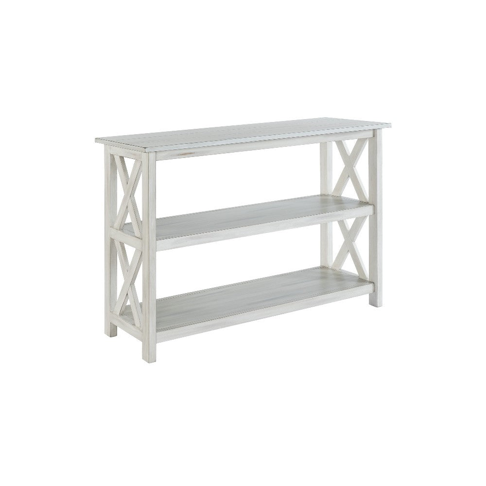 2 Shelf Wooden Entryway Table with X Shaped Accent, White - BM239763