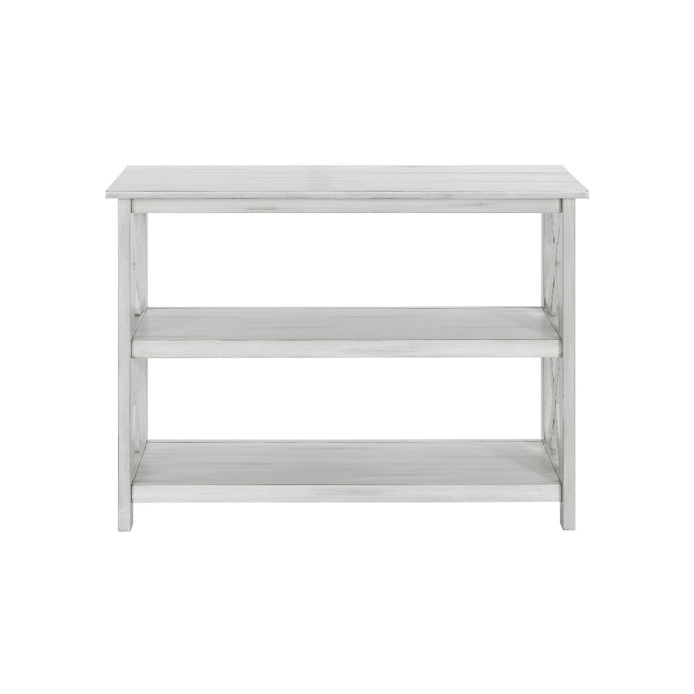 2 Shelf Wooden Entryway Table with X Shaped Accent, White - BM239763