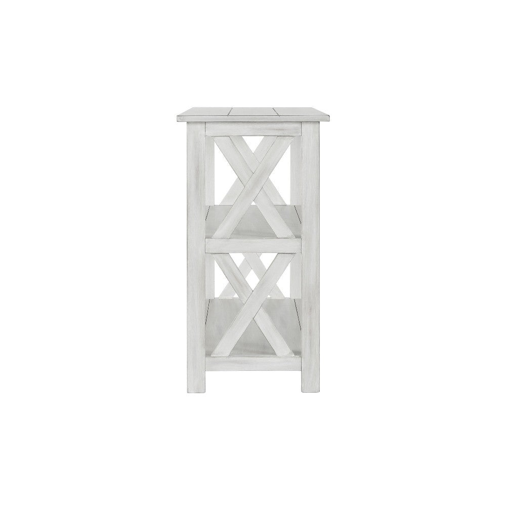 2 Shelf Wooden Entryway Table with X Shaped Accent, White - BM239763