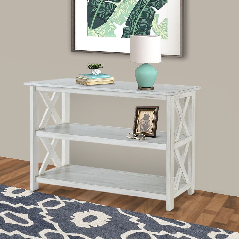 2 Shelf Wooden Entryway Table with X Shaped Accent, White - BM239763