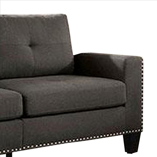 Fabric Upholstered Sofa with Track Arms and Nailhead Trim, Dark Gray - BM239784