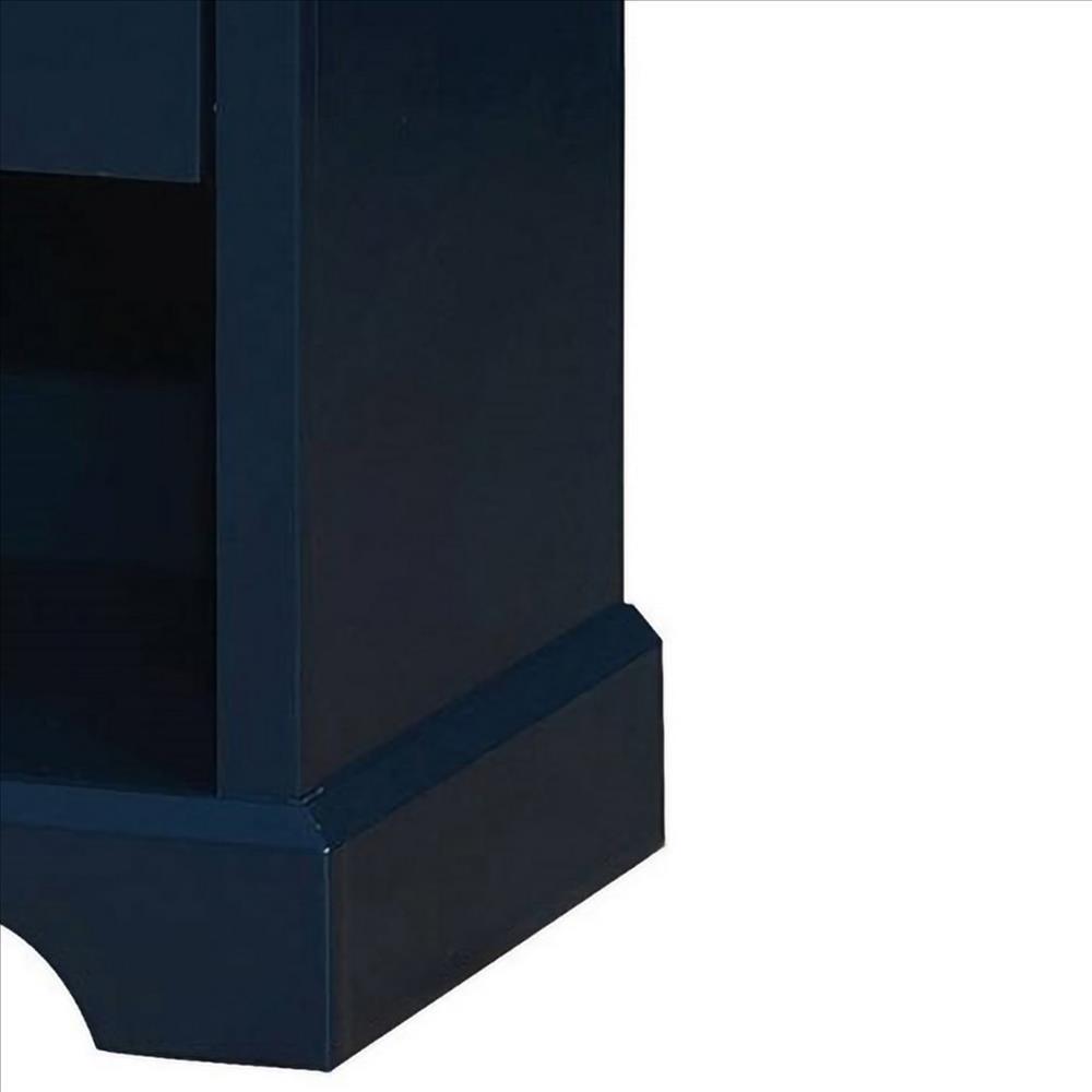 Transitional 1 Drawer Wooden Nightstand with Open Compartment, Blue - BM239794