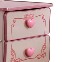 2 Drawer Wooden Nightstand with Heart Knob Pulls, Pink - BM239802