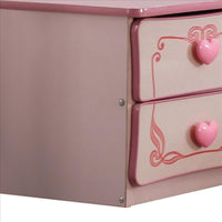 2 Drawer Wooden Nightstand with Heart Knob Pulls, Pink - BM239802