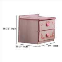 2 Drawer Wooden Nightstand with Heart Knob Pulls, Pink - BM239802