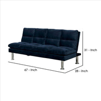 Futon Sofa with Tufted Padded Seating and Metal Legs, Blue - BM239807
