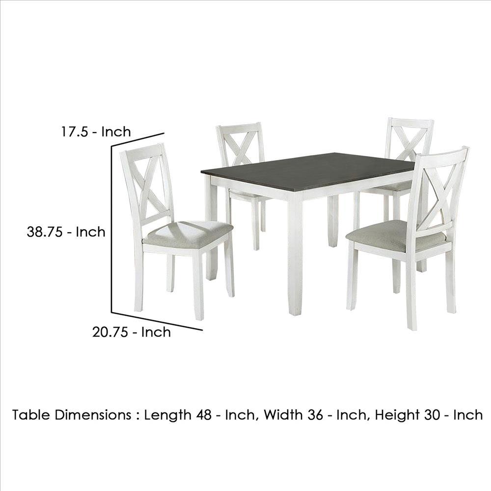 5 Piece Dining Table Set with Padded Seat and X Back, White - BM239816
