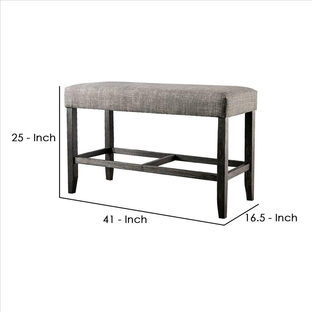 41 Inches Counter Height Bench with Padded Seating, Gray - BM239823