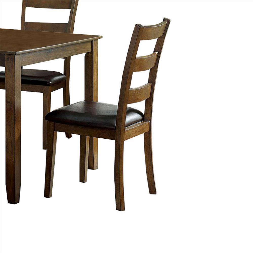5 Piece Dining Table Set with Leatherette Seating, Brown - BM239827