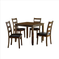 5 Piece Dining Table Set with Leatherette Seating, Brown - BM239827