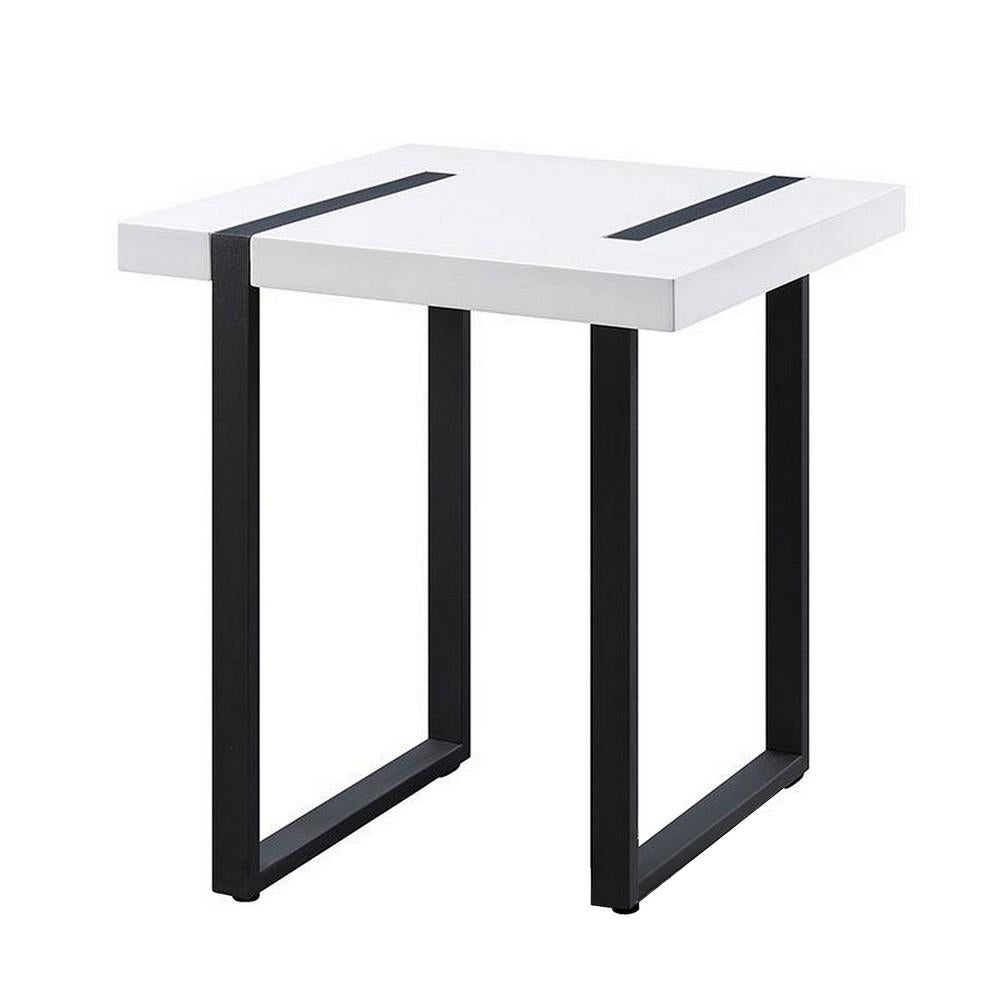 Two Tone Modern End Table with Metal Legs, White and Black - BM240039