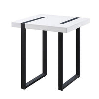 Two Tone Modern End Table with Metal Legs, White and Black - BM240039