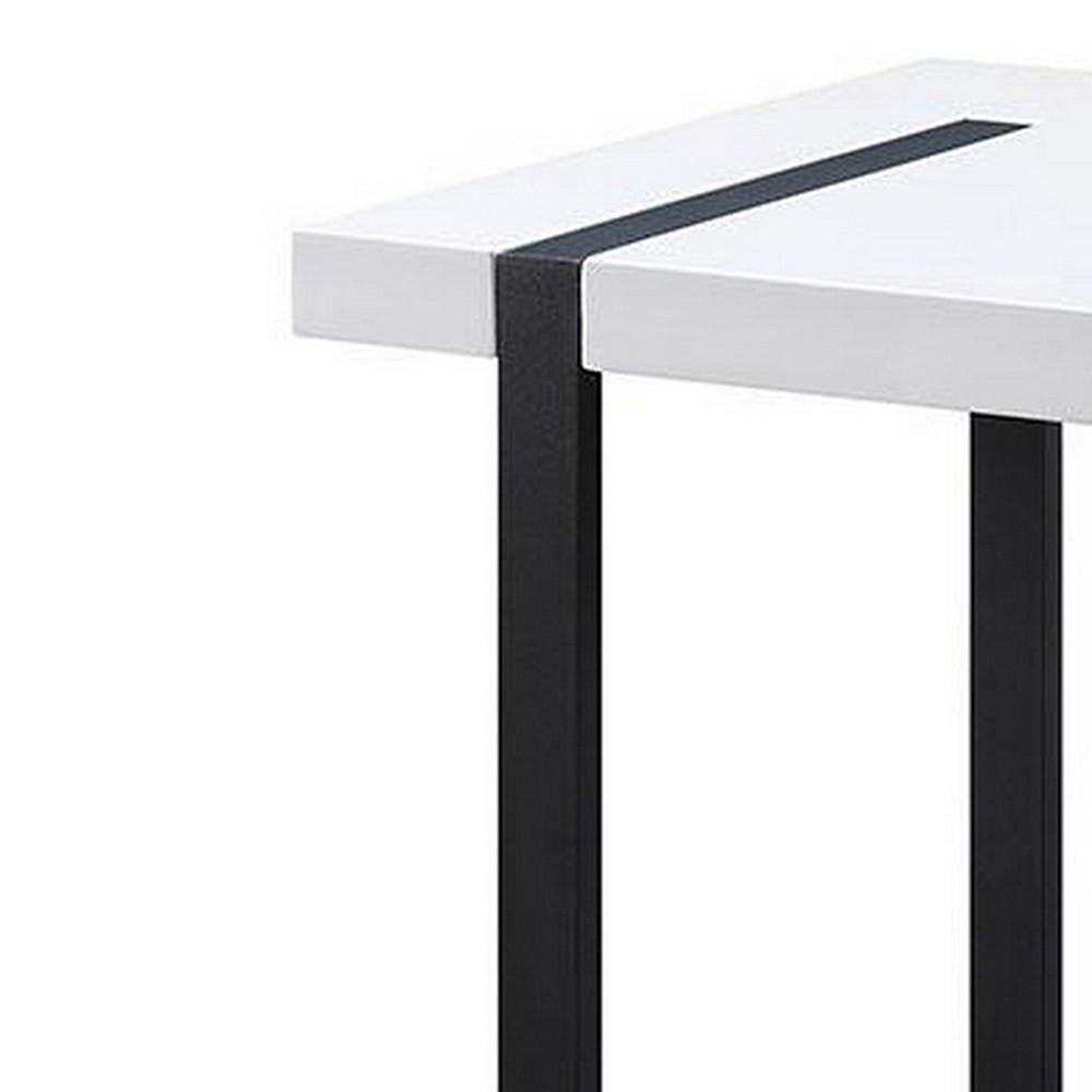 Two Tone Modern End Table with Metal Legs, White and Black - BM240039