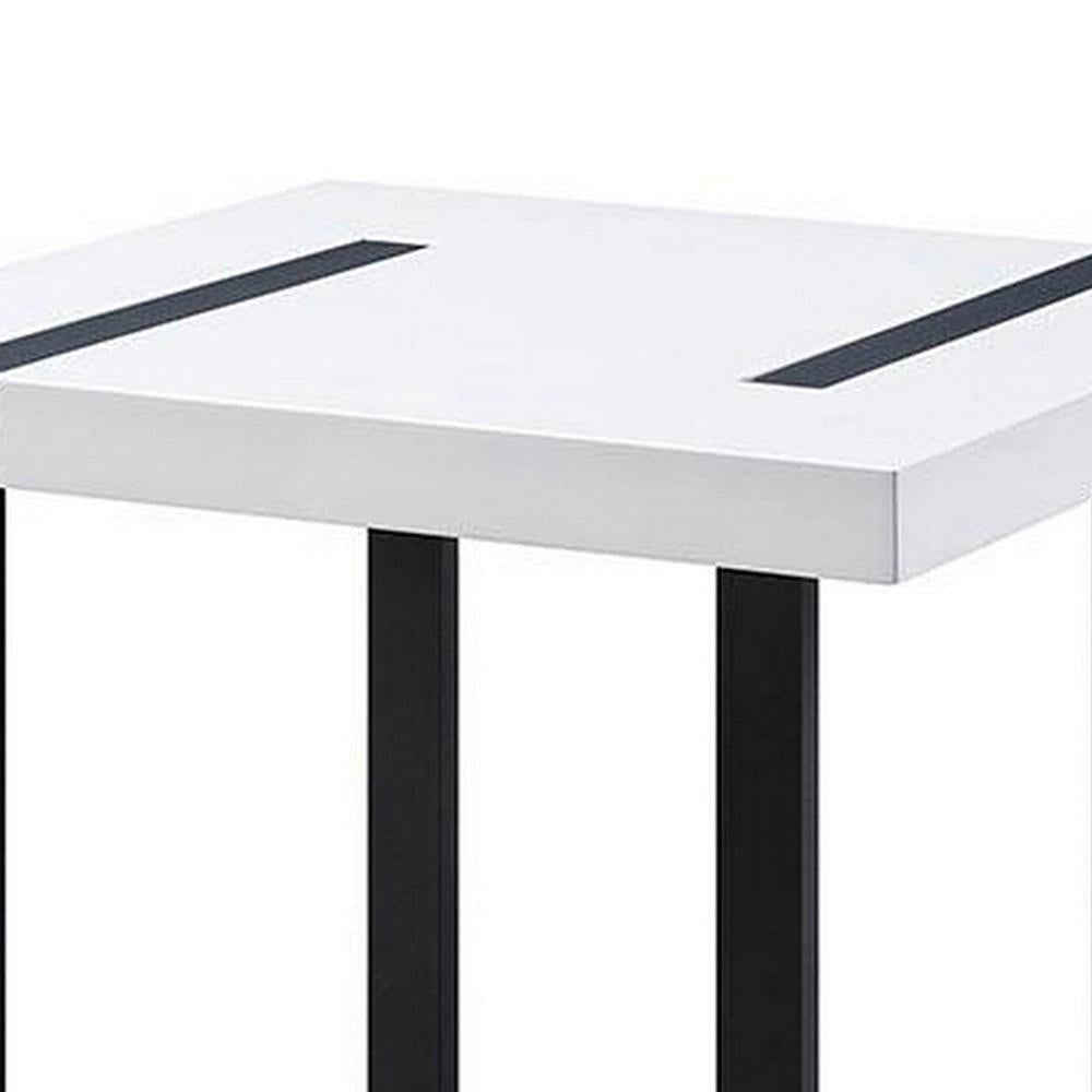 Two Tone Modern End Table with Metal Legs, White and Black - BM240039