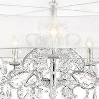 32 Inch Ceiling Lamp with Hanging Crystals, Round Canopy, Silver - BM240301