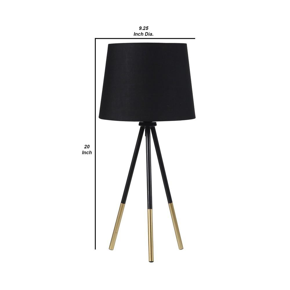 Table Lamp with Tripod Metal Base, Black and Gold - BM240326