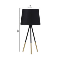 Table Lamp with Tripod Metal Base, Black and Gold - BM240326